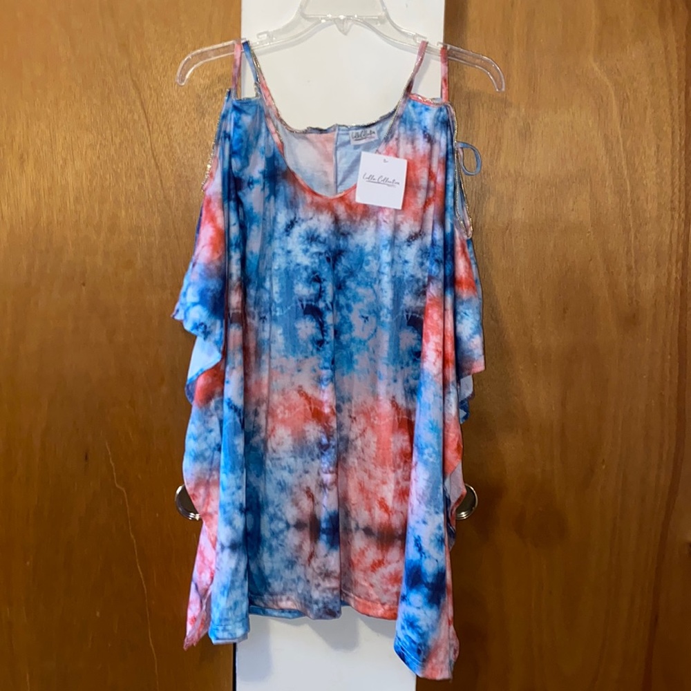 💙NWT Lulla Collection Tie Dye Cover Up Dress w/Gold Beads
